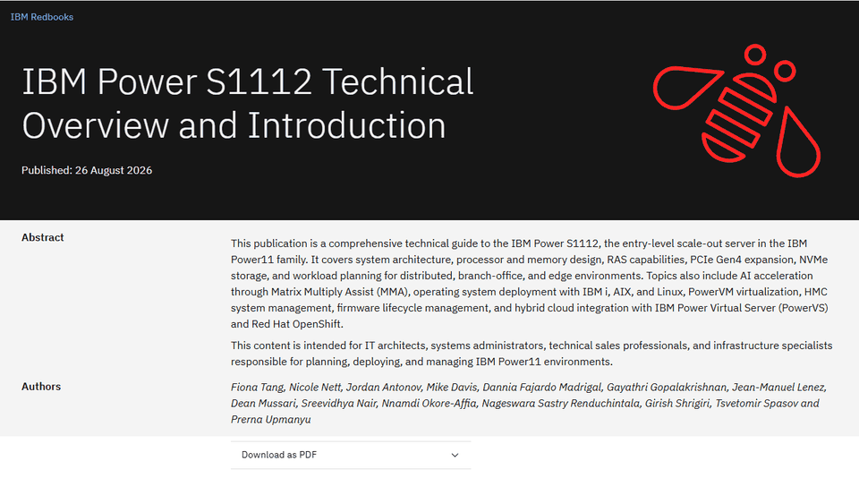 IBM Power S1112 Technical Overview and Introduction, published on the RBX system